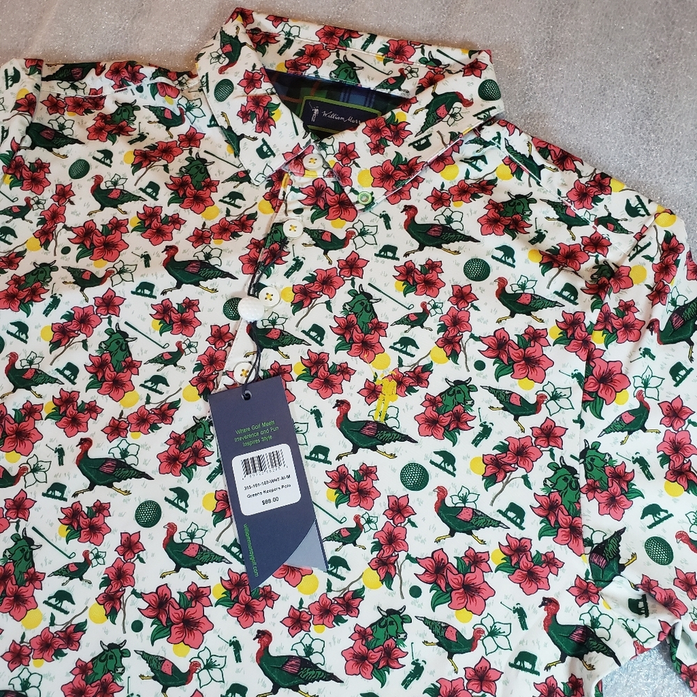 NWT William Murray Mens Medium Greens Keepers Azaleas Turkey Cow Golf Polo Shirt